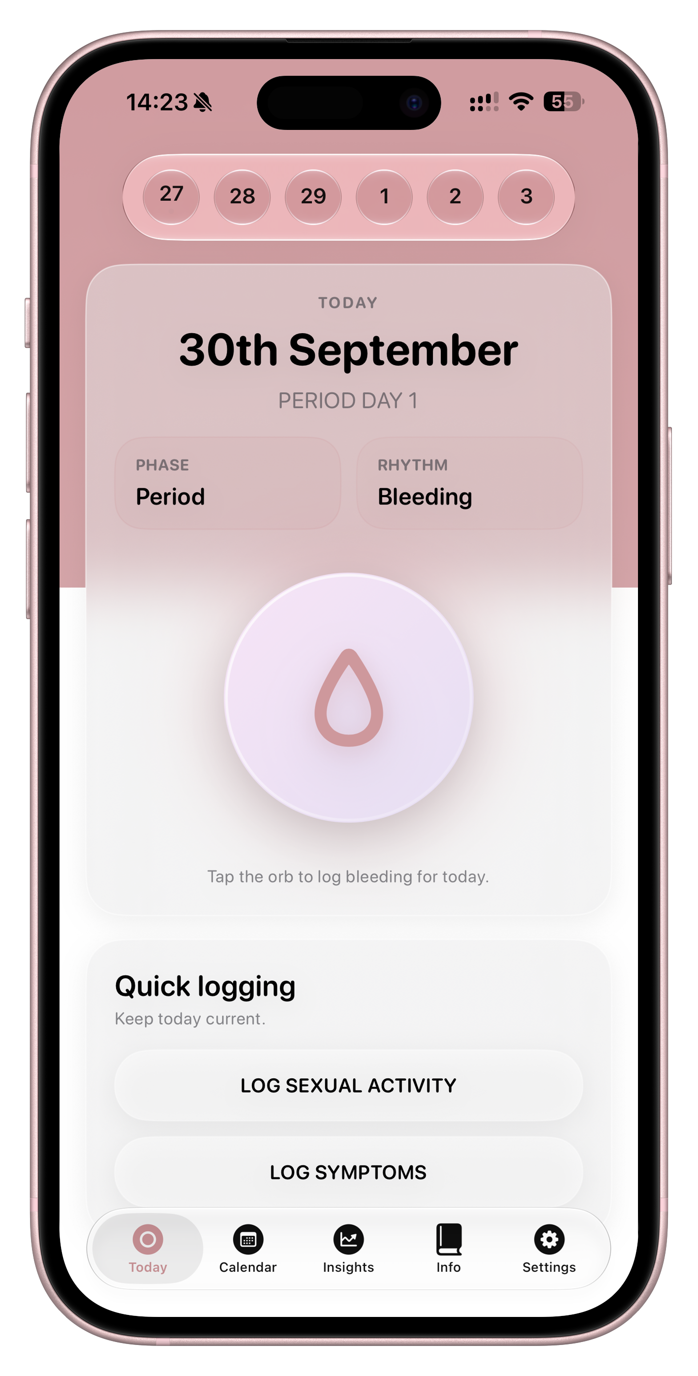 ULA period tracker on iPhone